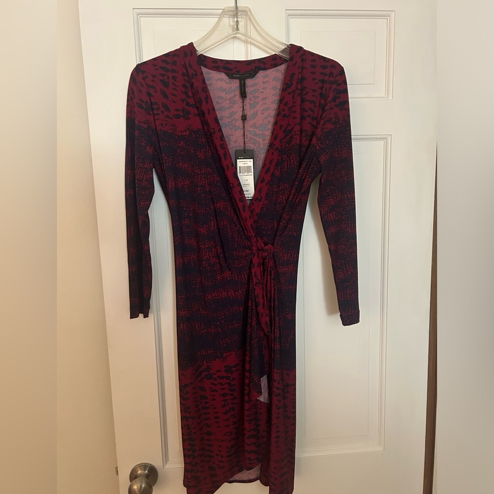 BCBG Maxazria wrap dress burgundy and Navy NWT size small